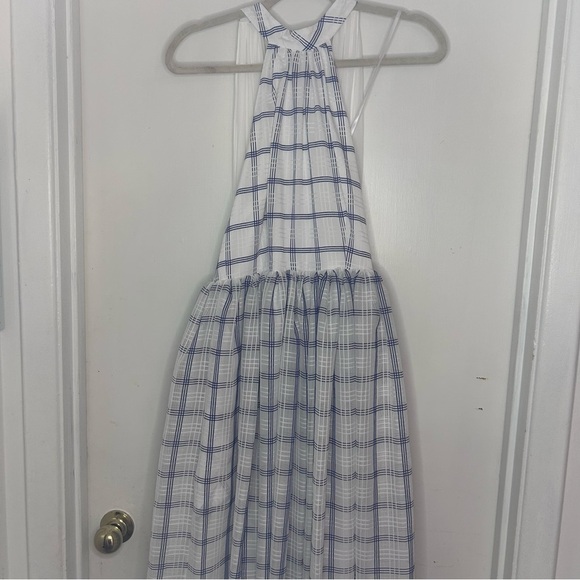 Gianni Bini x Venita Aspen Tinsley Plaid Maxi Dress Halter‎ Ivory/Navy Sz 4 NWT - Picture 11 of 13